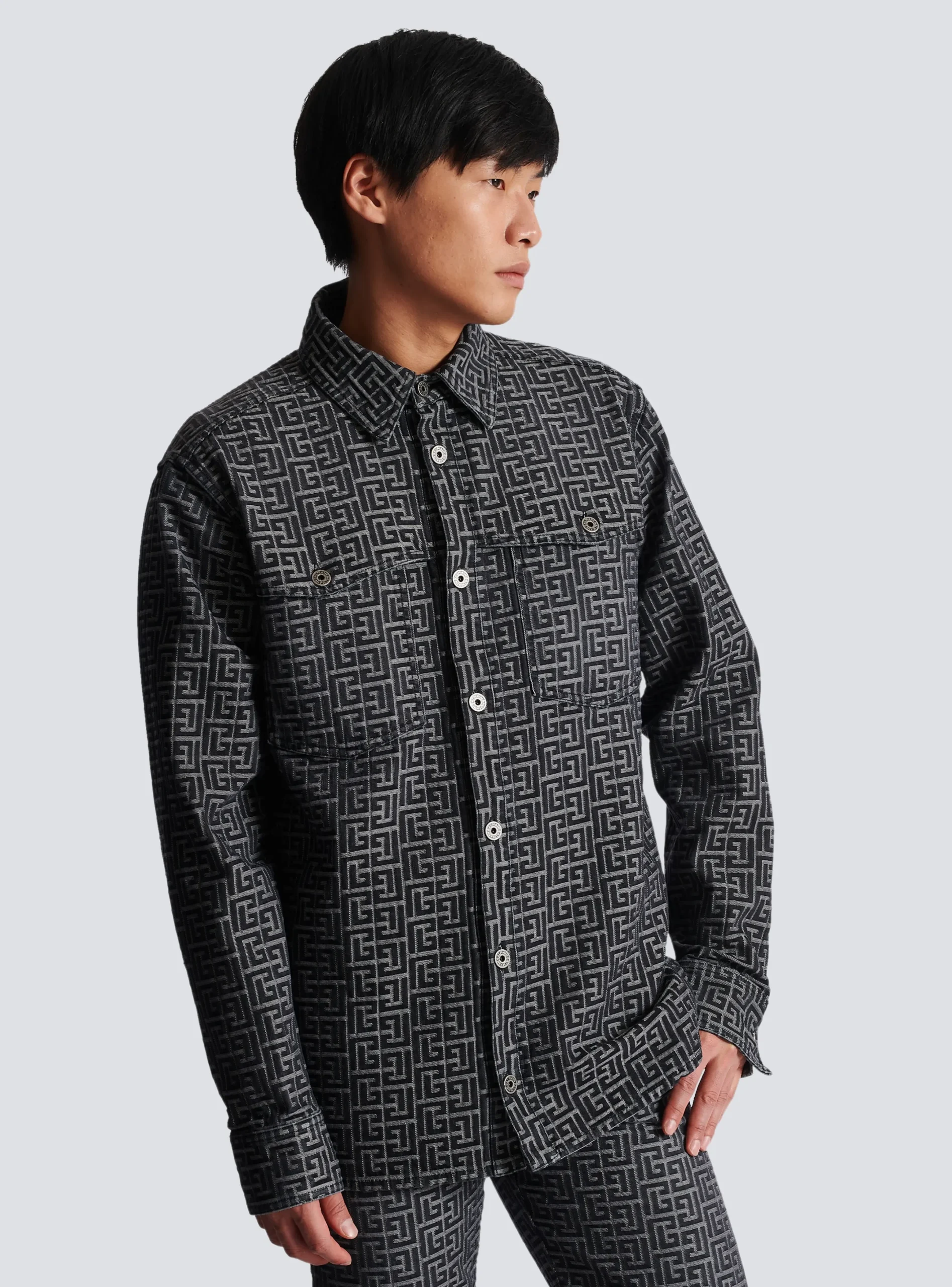 Cheap Monogrammed Jacquard Denim Shirt Shirts And Polos|Denim