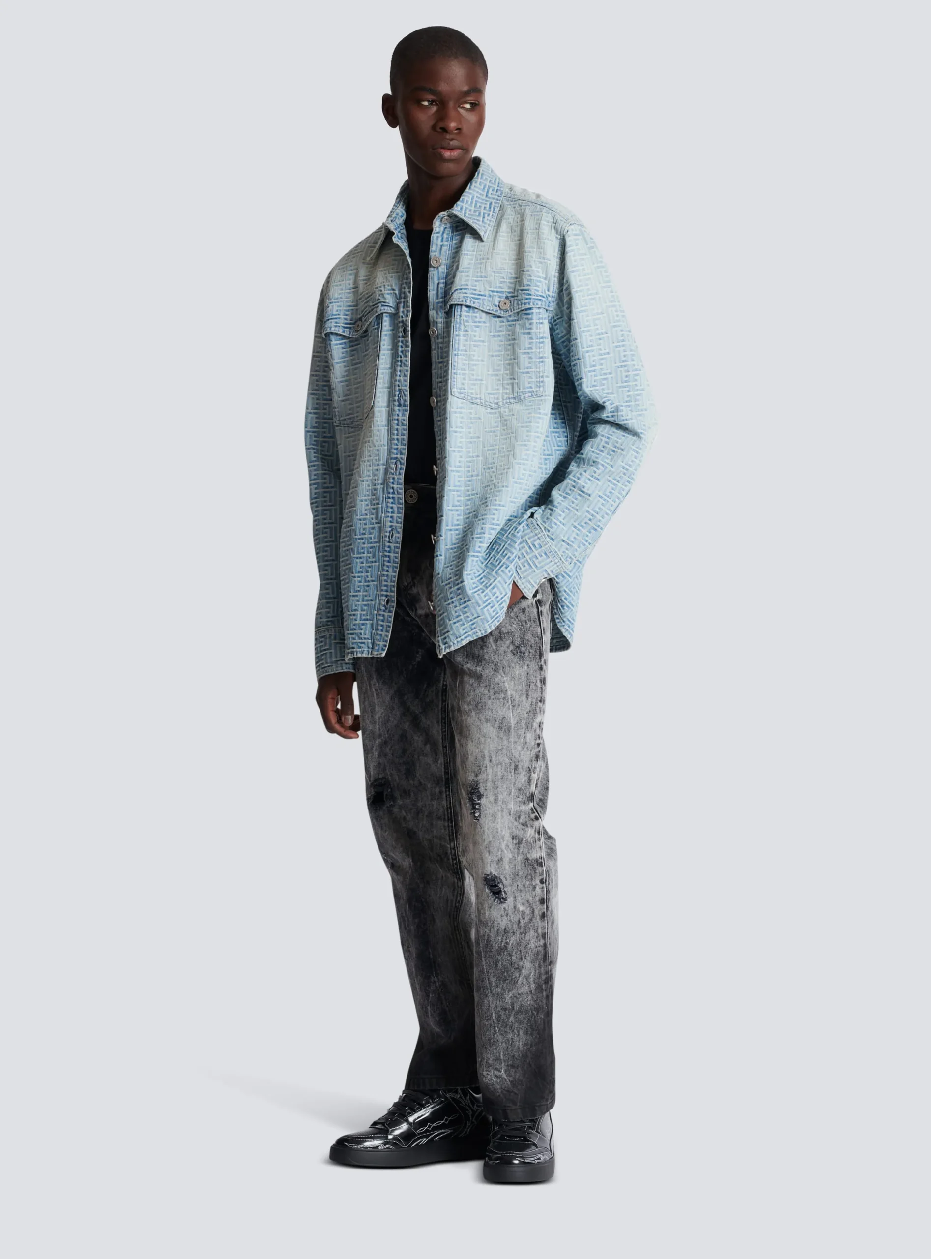 Hot Monogrammed Jacquard Denim Shirt Shirts And Polos|Denim