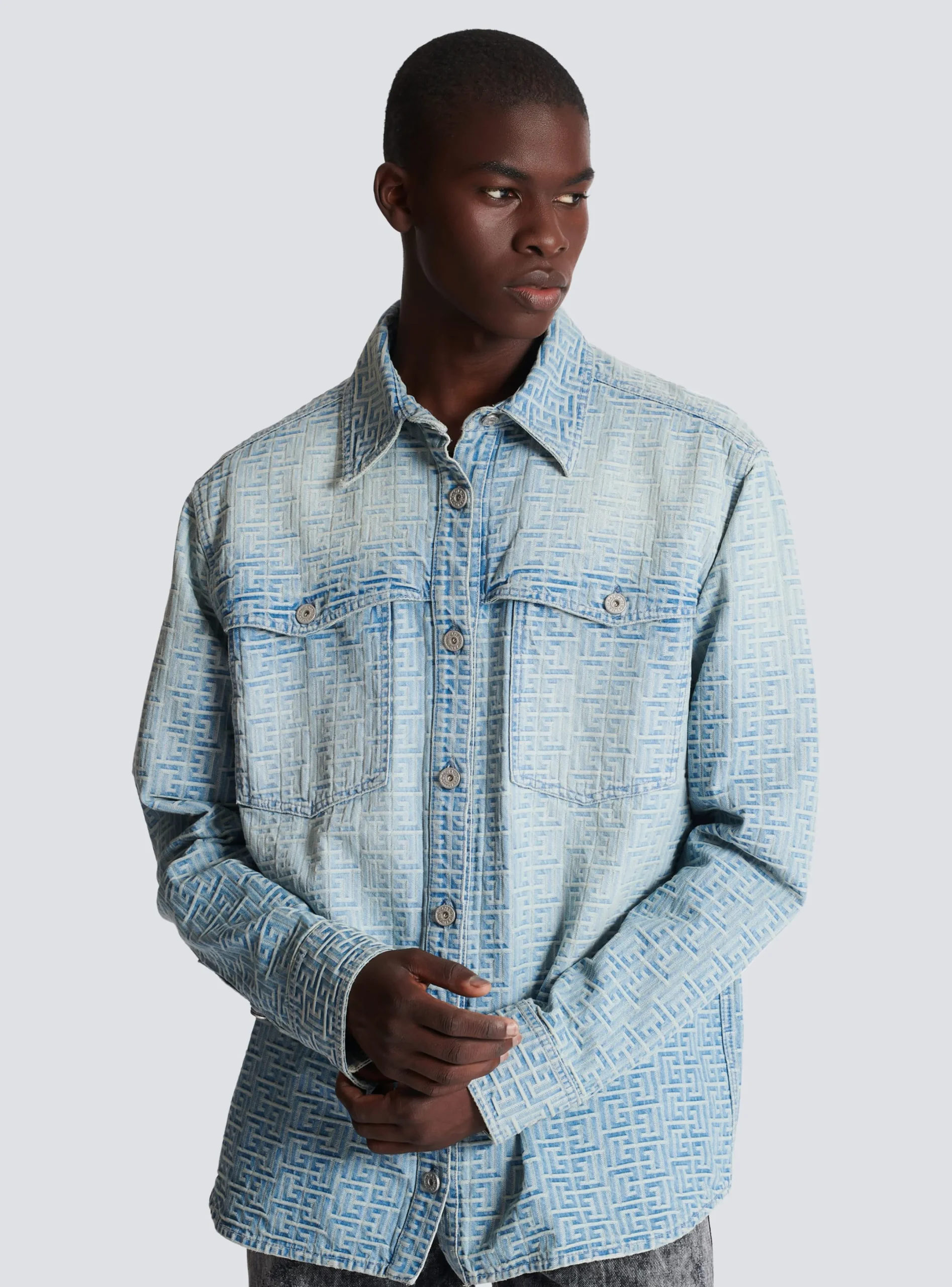 Hot Monogrammed Jacquard Denim Shirt Shirts And Polos|Denim