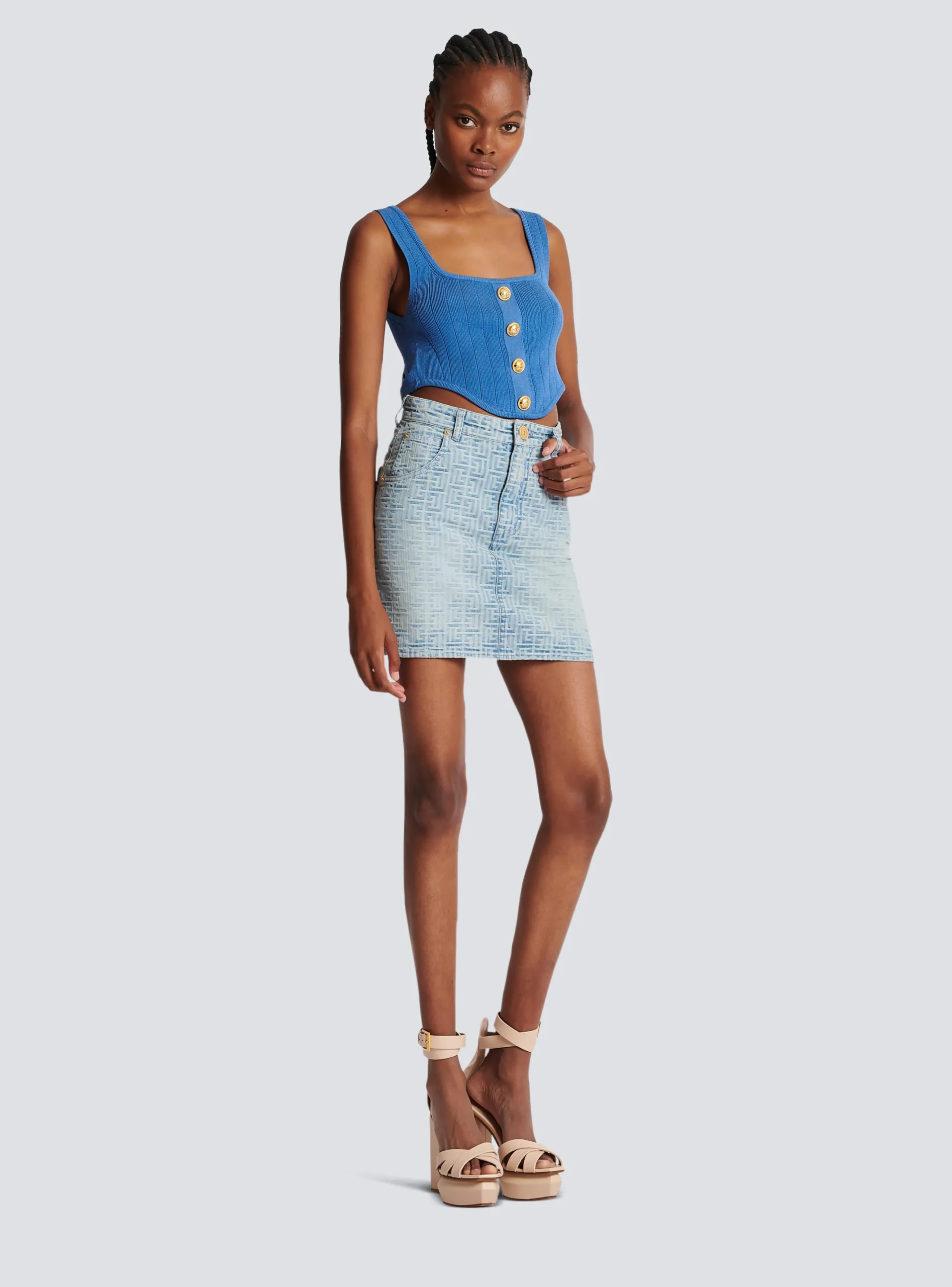 Online Monogrammed Short Denim Skirt Women Denim|Skirts
