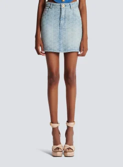 Online Monogrammed Short Denim Skirt Women Denim|Skirts