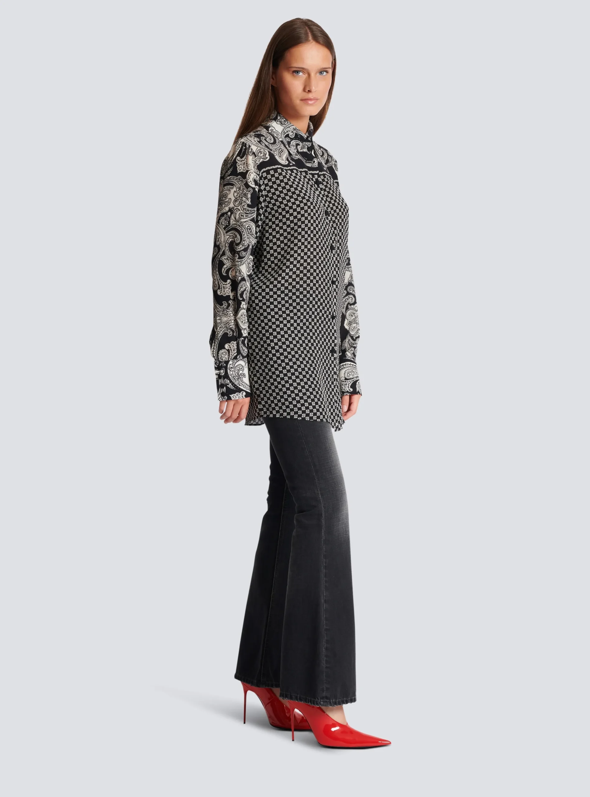 Discount Paisley And Mini Monogram Printed Silk Shirt Women Tops And Shirts