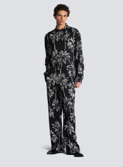 Fashion Palm Print Satin Pyjama Trousers Trousers And Shorts