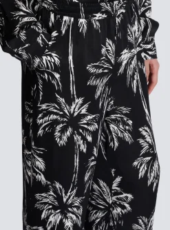 Fashion Palm Print Satin Pyjama Trousers Trousers And Shorts