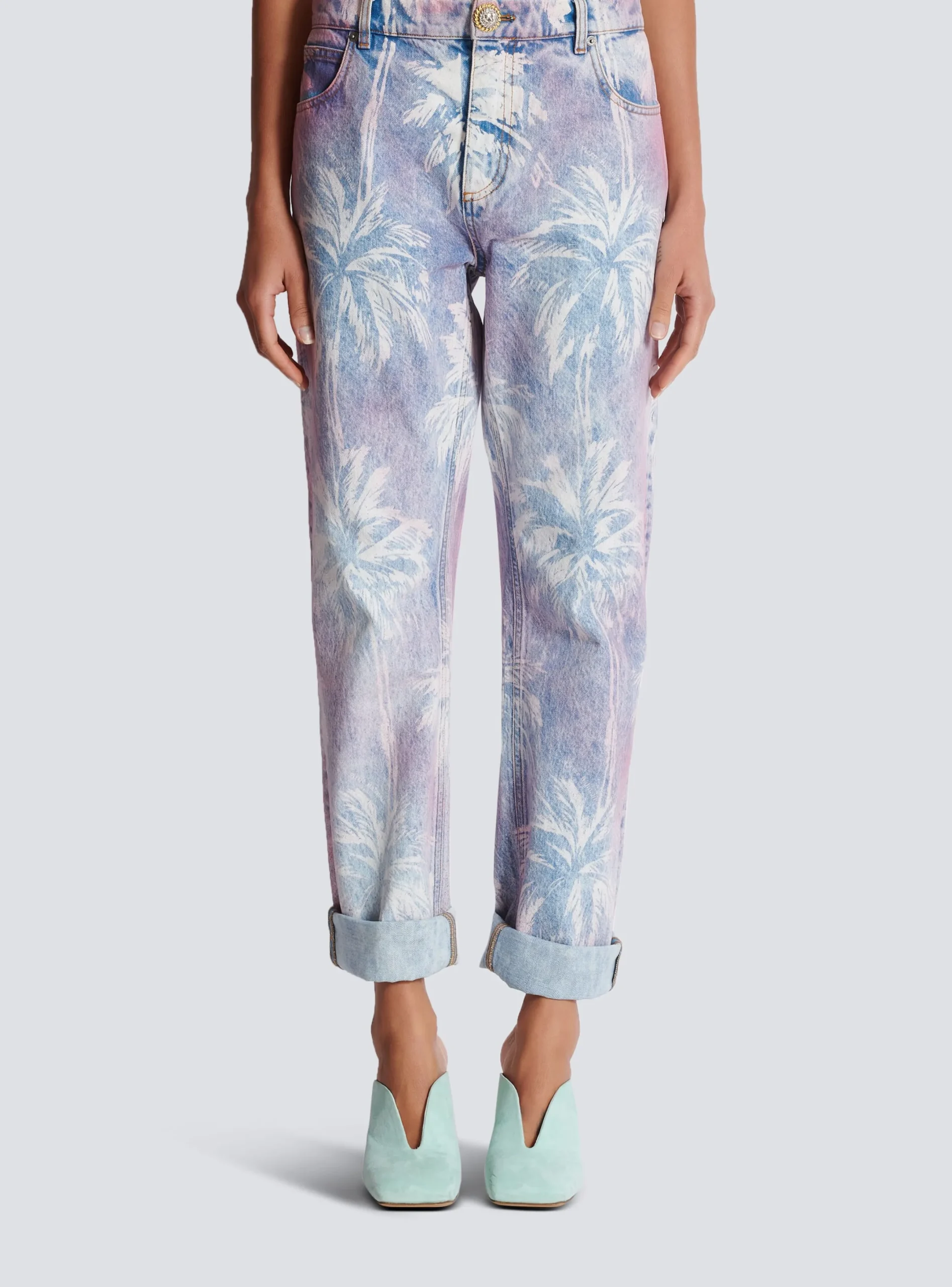 Best Sale Palm Tree Denim Boyfriend Jeans Women Denim