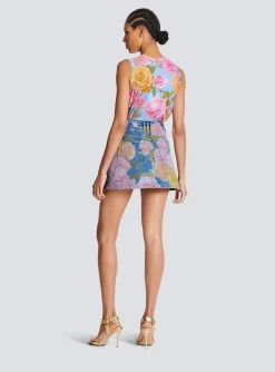 Shop Pastel Roses Printed Denim Skirt Women Denim|Skirts