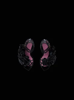 Clearance Patent Leather Eden Sandals With Openwork Grid And Flowers Women High Heels & Pumps