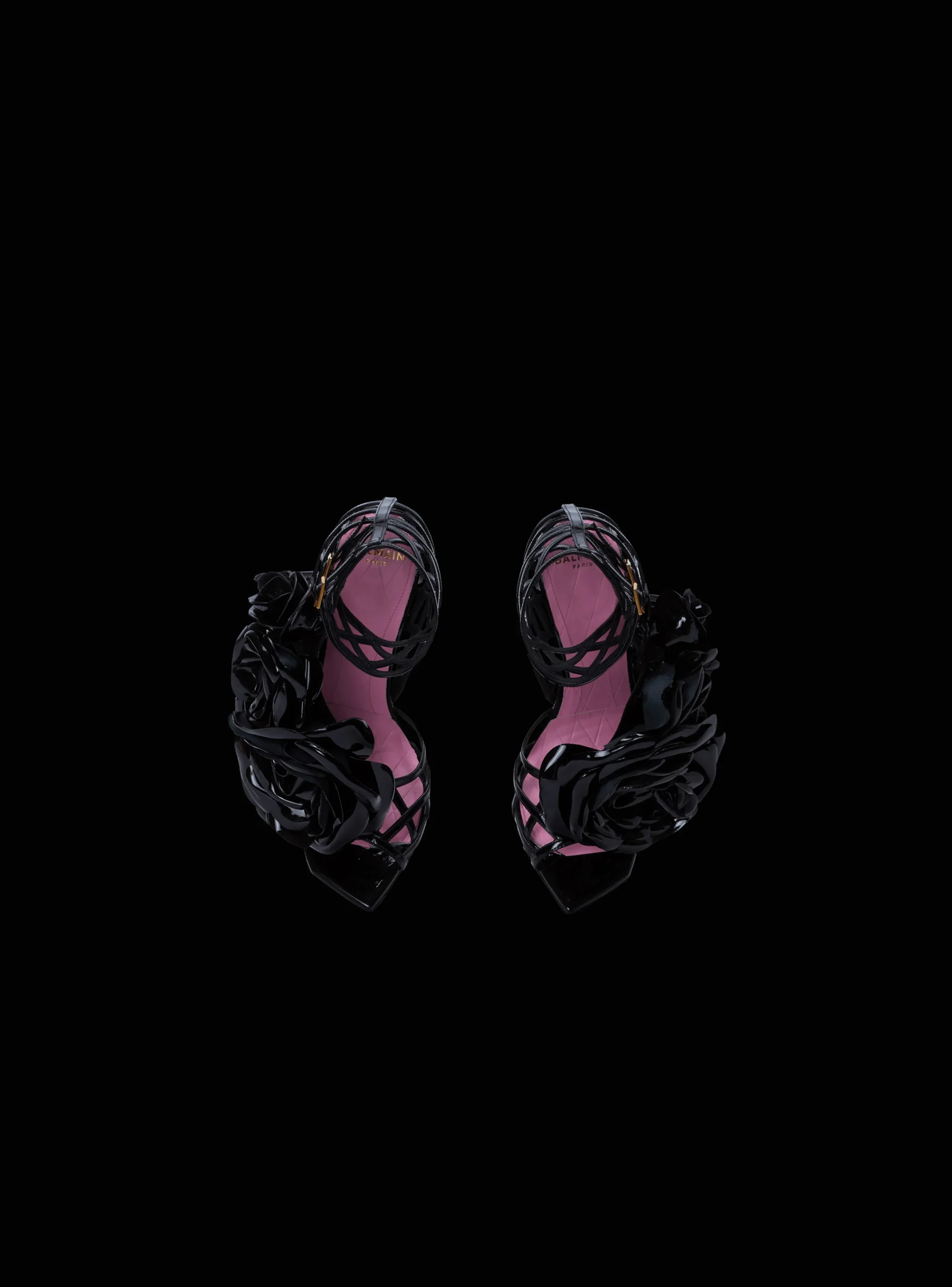 Clearance Patent Leather Eden Sandals With Openwork Grid And Flowers Women High Heels & Pumps
