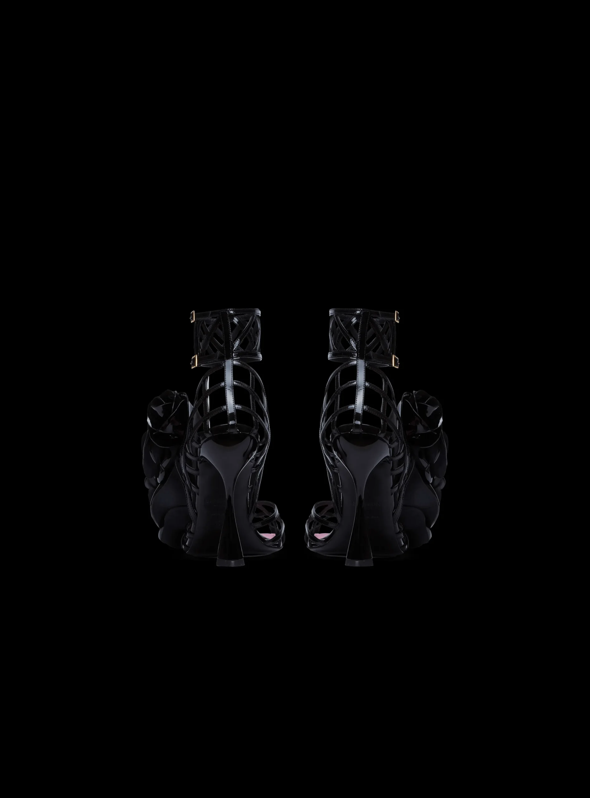 Clearance Patent Leather Eden Sandals With Openwork Grid And Flowers Women High Heels & Pumps