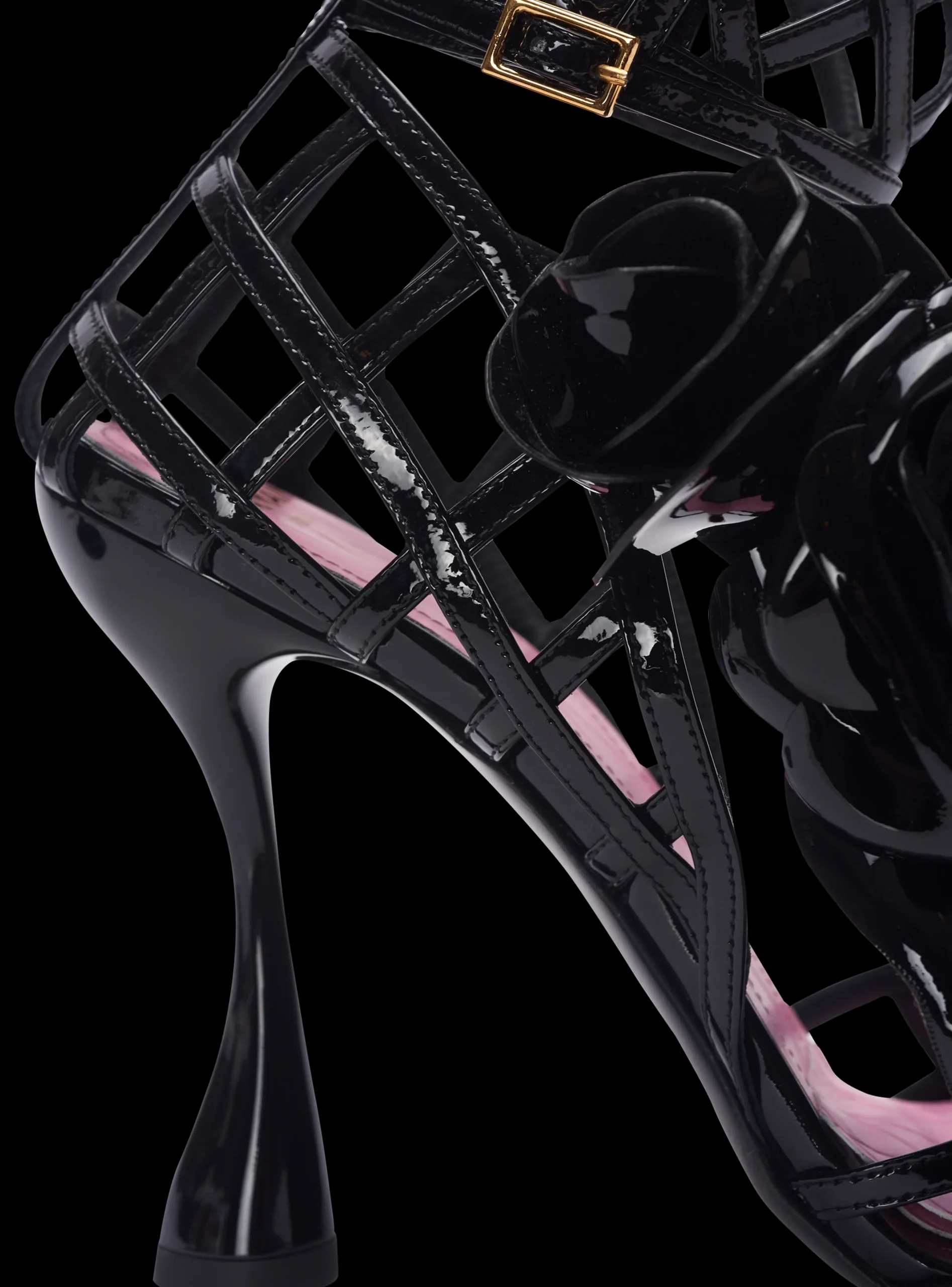 Clearance Patent Leather Eden Sandals With Openwork Grid And Flowers Women High Heels & Pumps