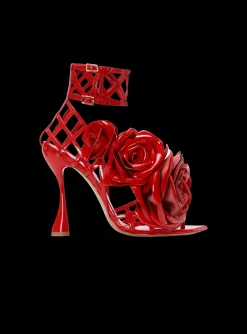 Hot Patent Leather Eden Sandals With Openwork Grid And Flowers Women High Heels & Pumps