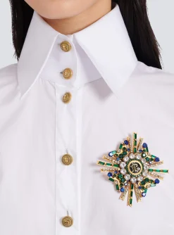 Hot PB Lacquered Brass And Crystal Brooch Women Fashion Jewelry