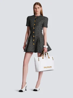 Store Pleated Flared Dress In Gingham Tweed Women Dresses