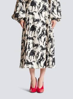 Cheap Pleated Midi Skirt In Printed Silk Women Skirts