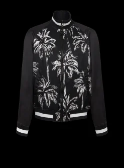 Sale Printed Satin Palm Tree Bomber Jacket Outerwear