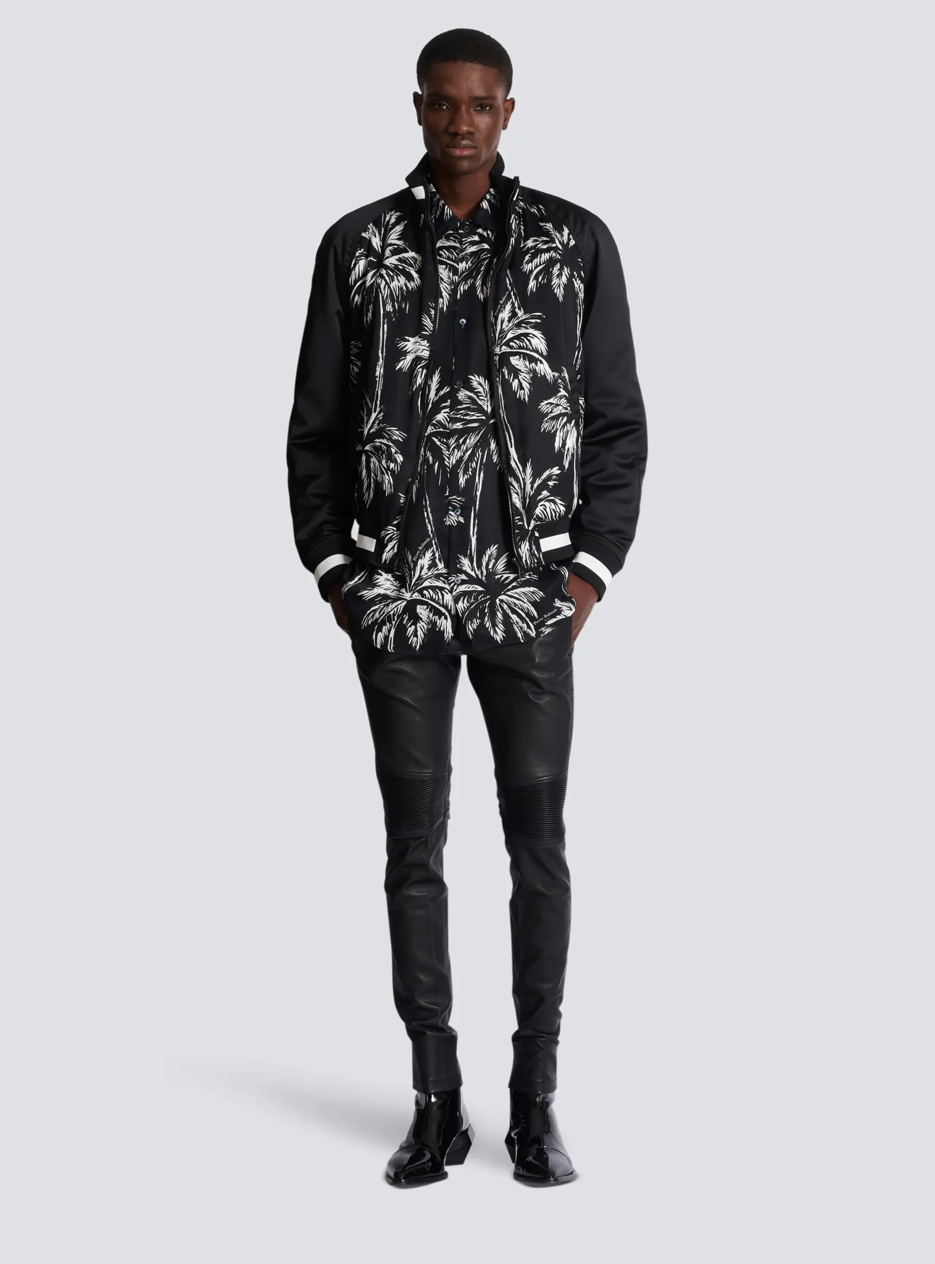 Sale Printed Satin Palm Tree Bomber Jacket Outerwear