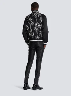 Sale Printed Satin Palm Tree Bomber Jacket Outerwear