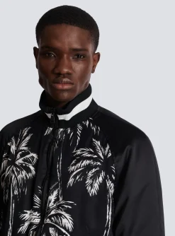 Sale Printed Satin Palm Tree Bomber Jacket Outerwear
