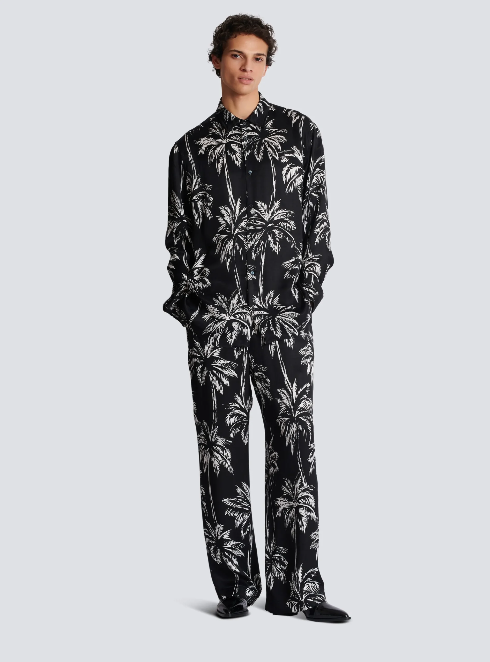 Store Printed Satin Palm Tree Shirt Shirts And Polos
