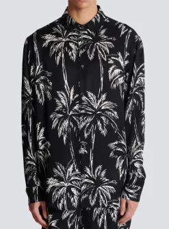 Store Printed Satin Palm Tree Shirt Shirts And Polos