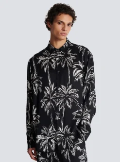 Store Printed Satin Palm Tree Shirt Shirts And Polos