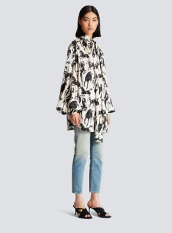 Cheap Printed Silk Shirt With Tie Neck Women Tops And Shirts