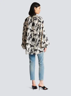 Cheap Printed Silk Shirt With Tie Neck Women Tops And Shirts