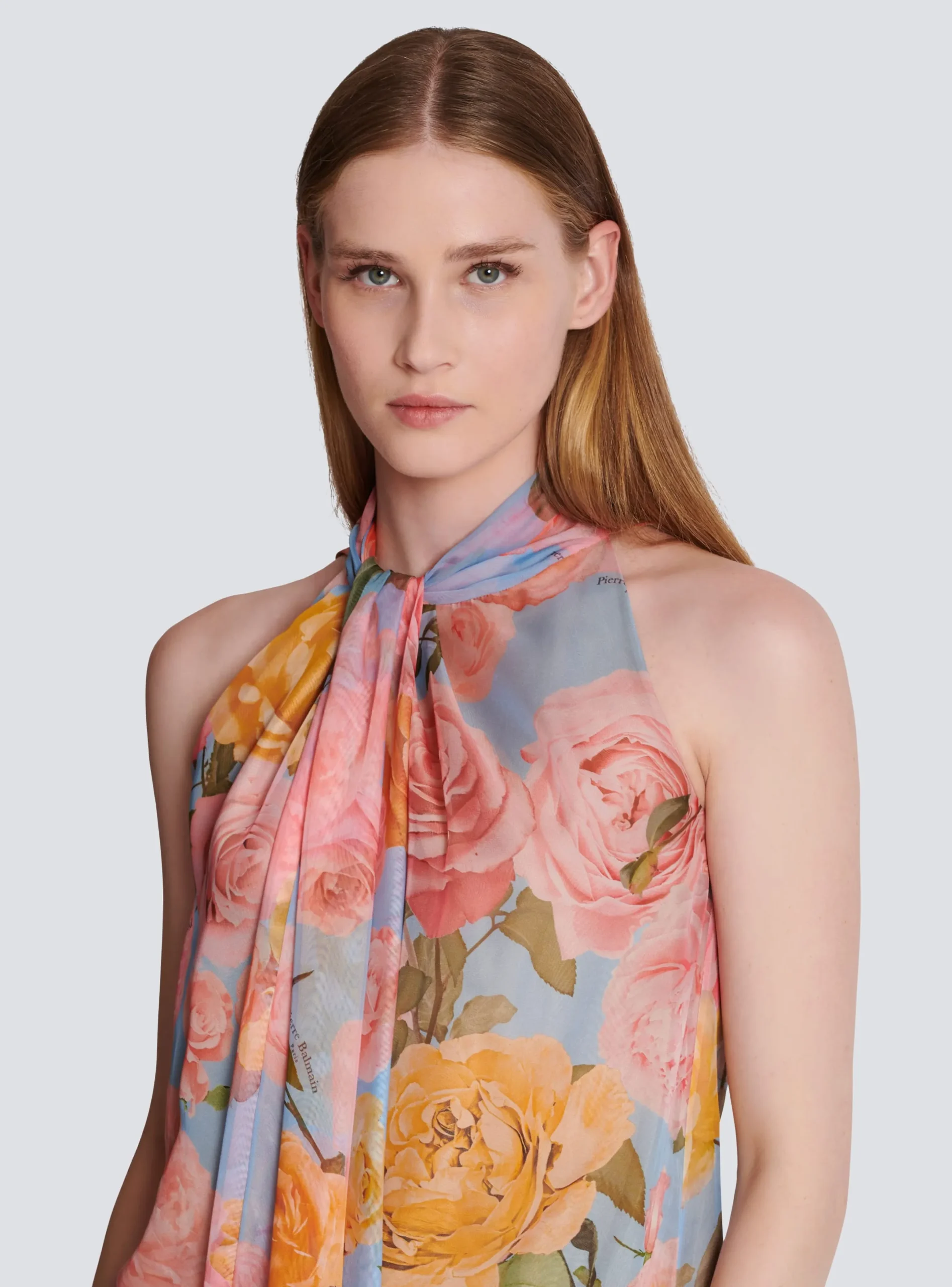 New Pussy Bow Top With Pastel Roses Print Women Tops And Shirts