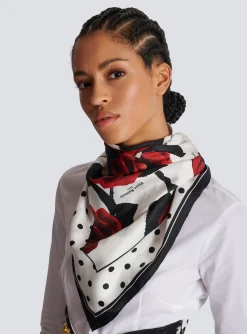 Hot Roses And Polka Dots Printed Silk Scarf Women Scarves