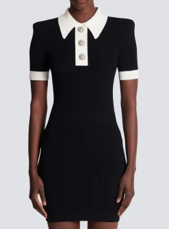 Fashion Ribbed Knit Polo Dress Women Knitwear|Dresses