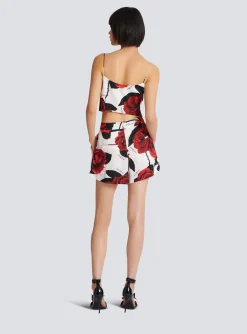 Store Satin Shorts With Roses Print Women Trousers And Shorts
