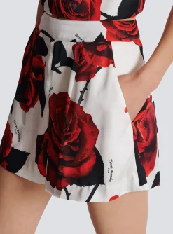 Store Satin Shorts With Roses Print Women Trousers And Shorts