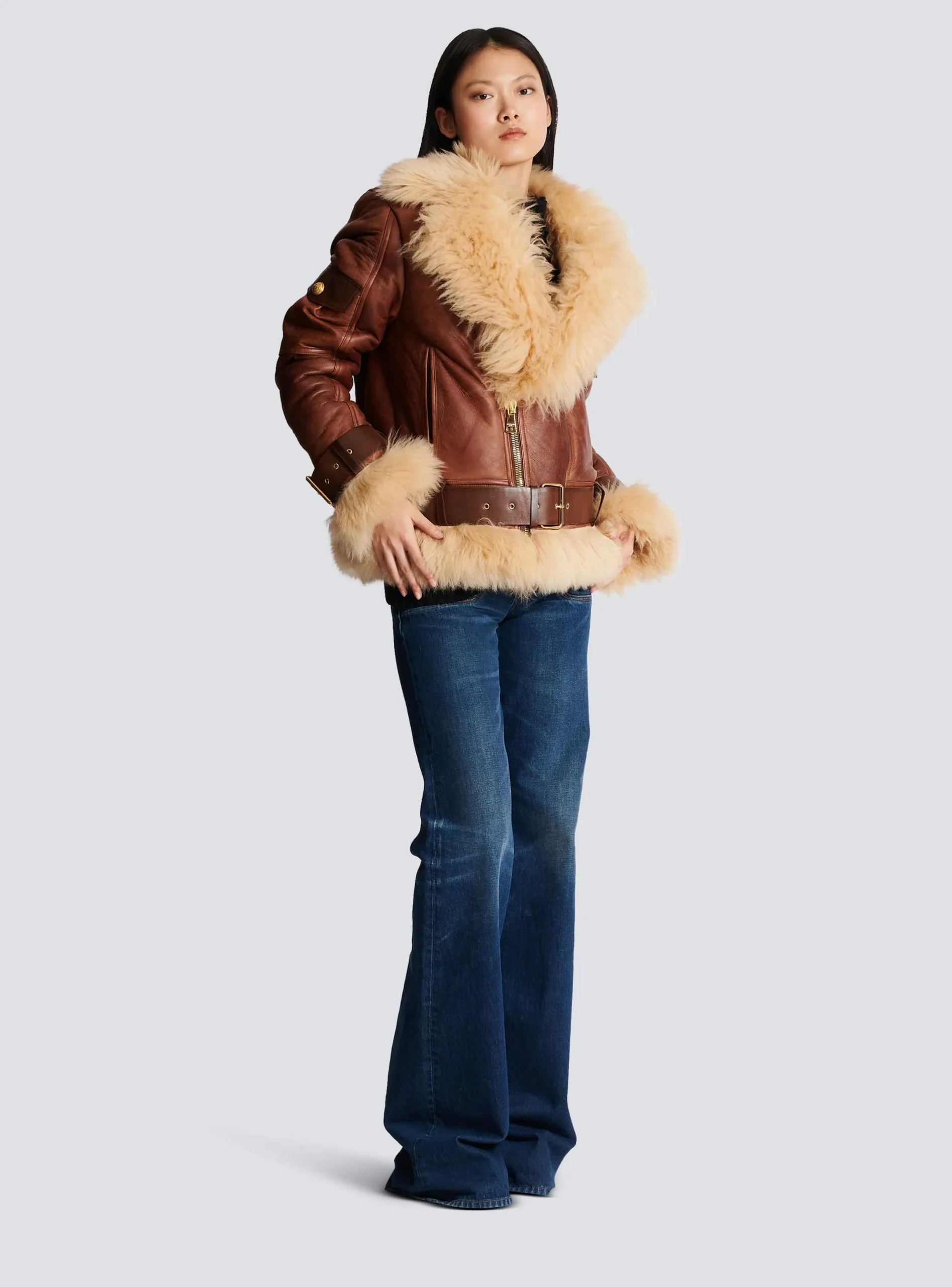 Fashion Sheepskin Aviator Jacket Women Outerwear|Outerwear