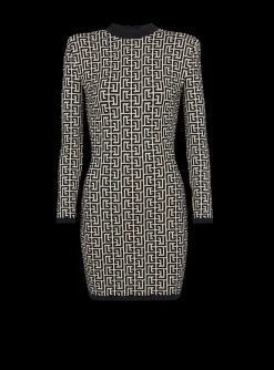 Hot Short Bicolor Jacquard Dress With Monogram Women Knitwear|Dresses