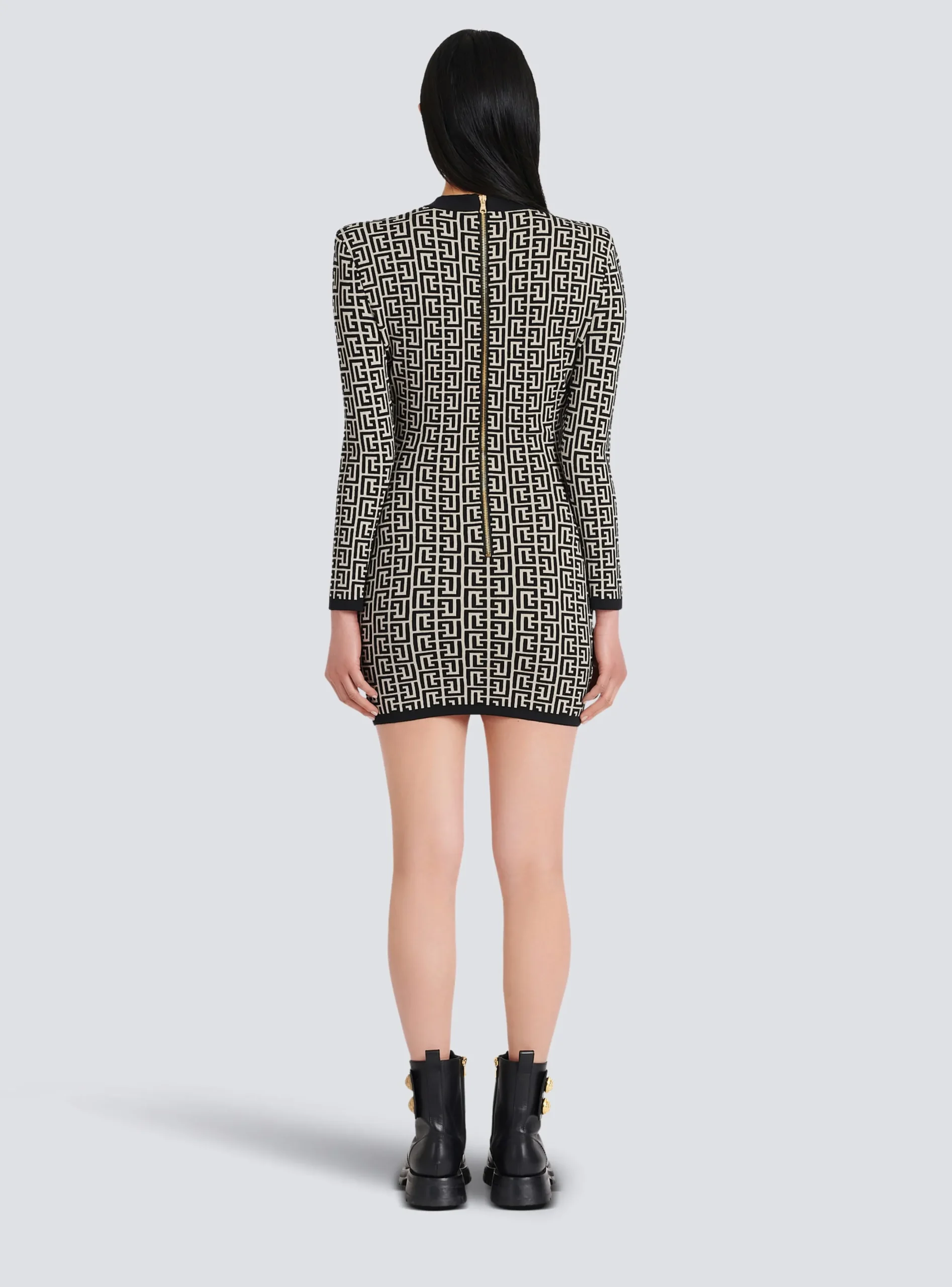 Hot Short Bicolor Jacquard Dress With Monogram Women Knitwear|Dresses