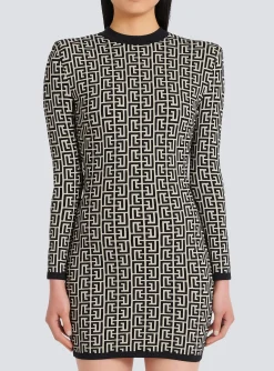 Hot Short Bicolor Jacquard Dress With Monogram Women Knitwear|Dresses