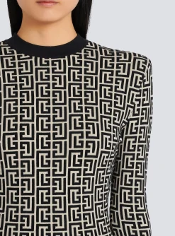 Hot Short Bicolor Jacquard Dress With Monogram Women Knitwear|Dresses