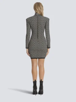Store Short Bicolor Jacquard Knit Dress With Monogram Women Dresses