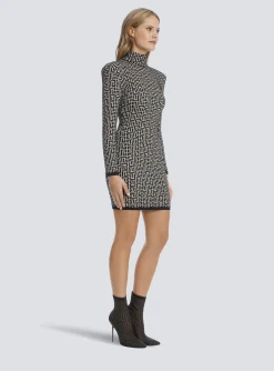 Store Short Bicolor Jacquard Knit Dress With Monogram Women Dresses