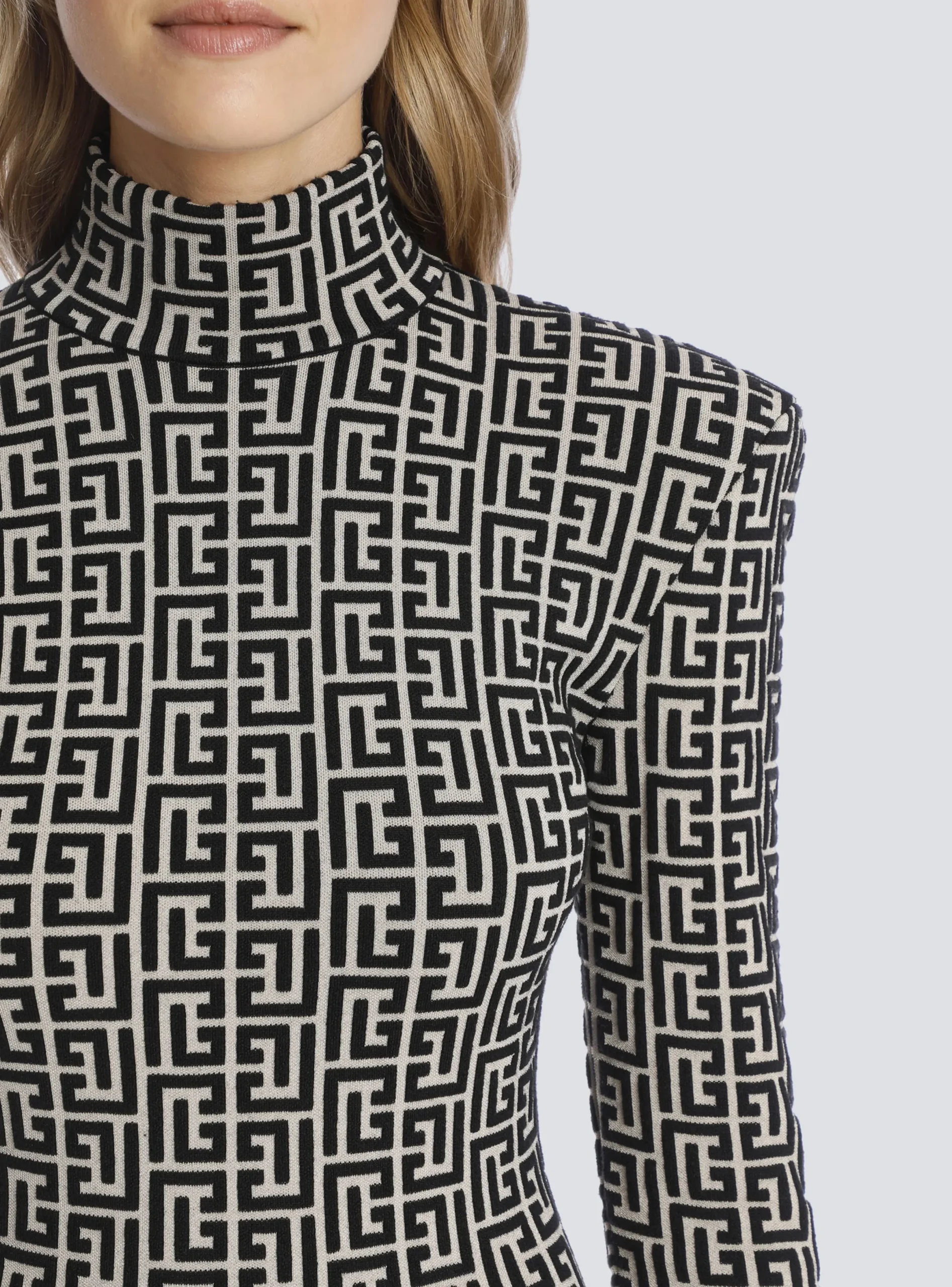 Store Short Bicolor Jacquard Knit Dress With Monogram Women Dresses