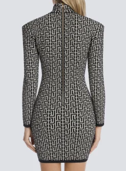 Store Short Bicolor Jacquard Knit Dress With Monogram Women Dresses