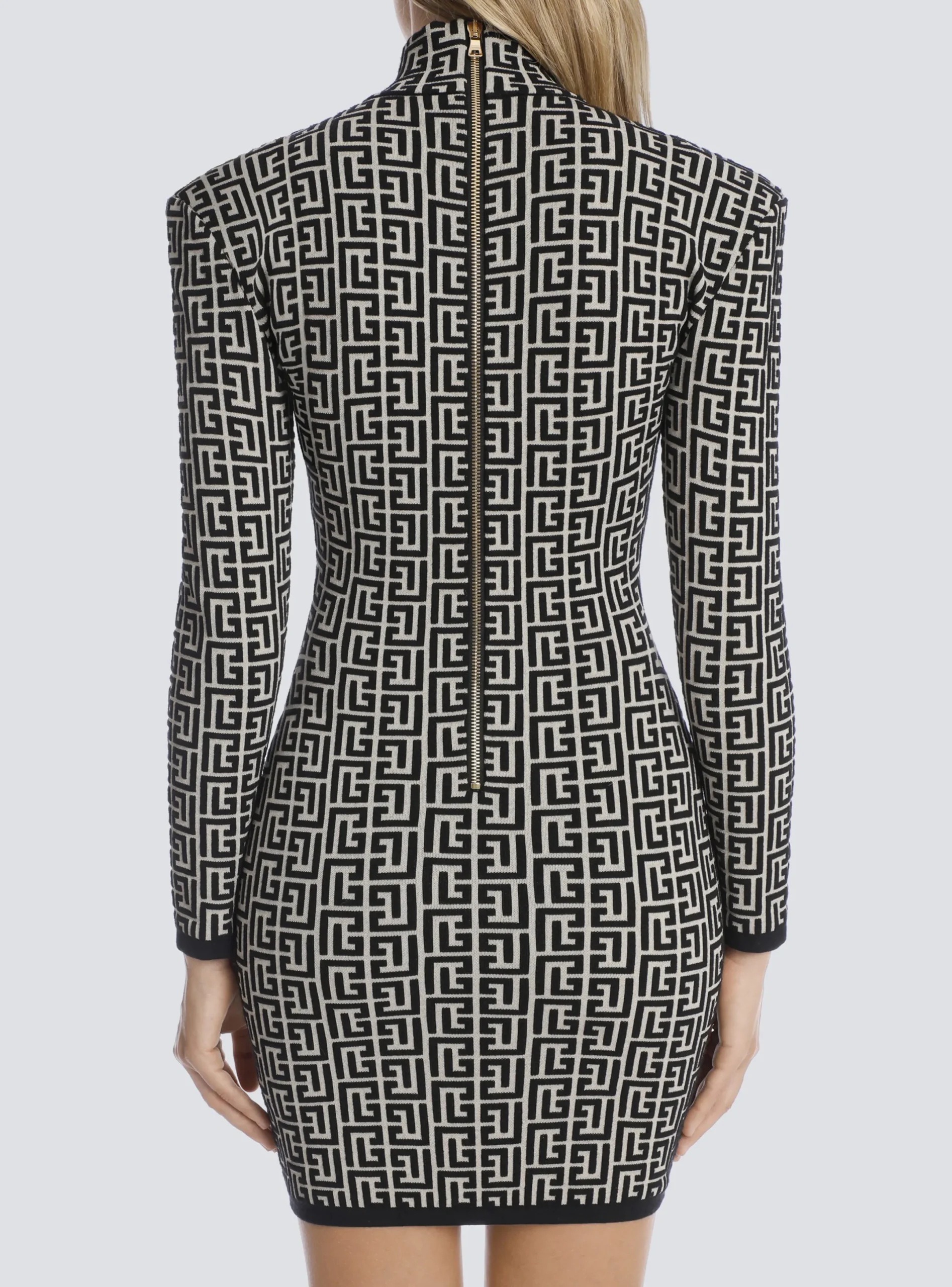 Store Short Bicolor Jacquard Knit Dress With Monogram Women Dresses