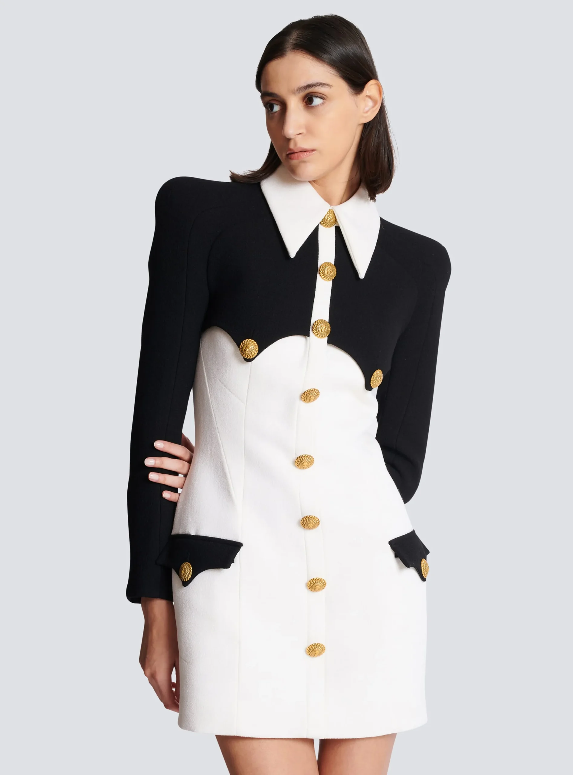 Shop Short Buttoned Crepe Dress Women Dresses