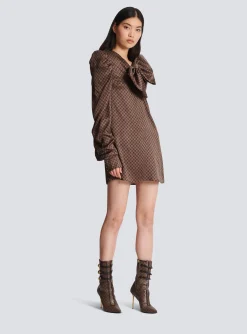 Best Short Dress With A Large Bow And Mini Monogram Print Women Dresses