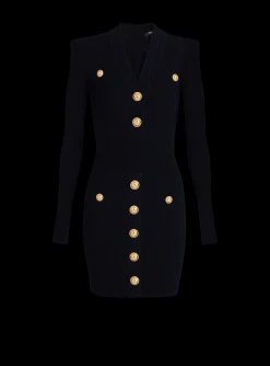 Cheap Short Eco-designed Knit Dress With Gold-tone Buttons Women Knitwear|Dresses