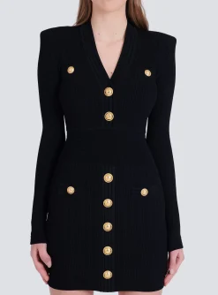Cheap Short Eco-designed Knit Dress With Gold-tone Buttons Women Knitwear|Dresses