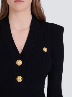 Cheap Short Eco-designed Knit Dress With Gold-tone Buttons Women Knitwear|Dresses