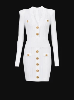 Discount Short Eco-designed Knit Dress With Gold-tone Buttons Women Dresses