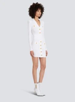 Discount Short Eco-designed Knit Dress With Gold-tone Buttons Women Dresses