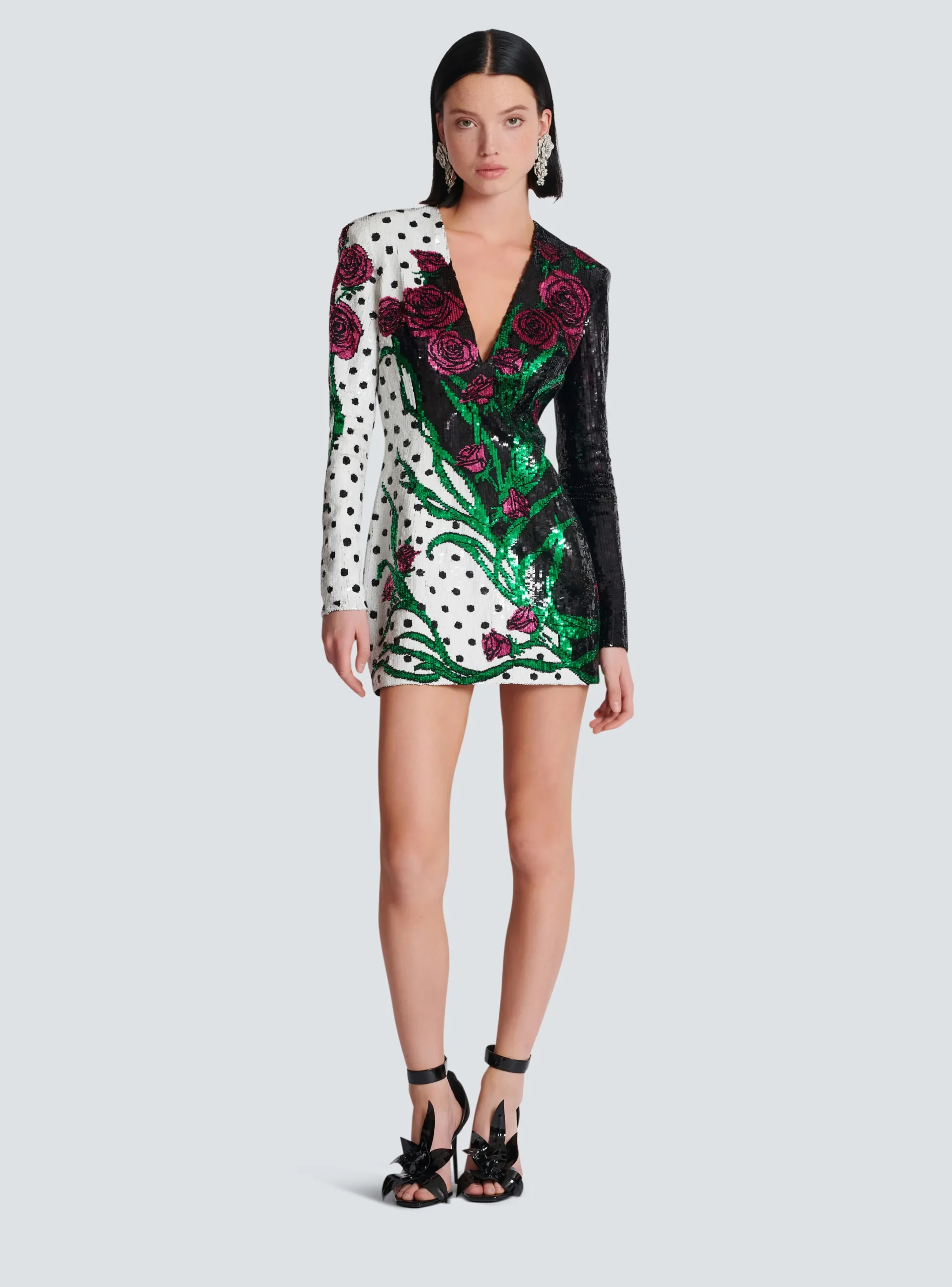 Cheap Short Embroidered Roses And Polka Dots Dress Women Dresses